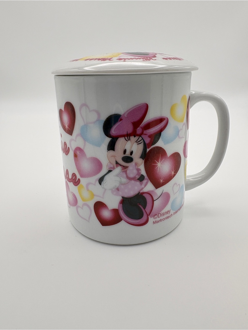 DISNEY MINNIE MOUSE Coffee/Tea Mug with Lid Hearts Colourful